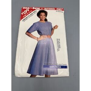 Butterick See & Sew 6167 Misses Dress Sewing Pattern Size 12 14 16 Vintage